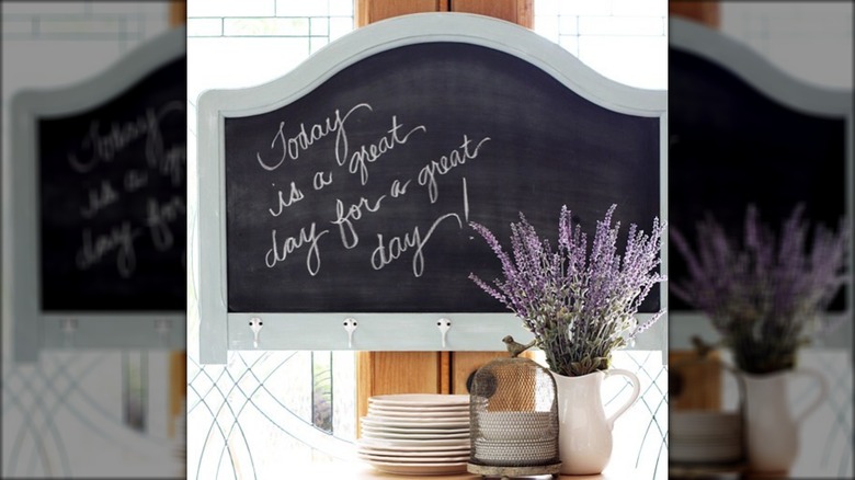 headboard chalkboard sign with message