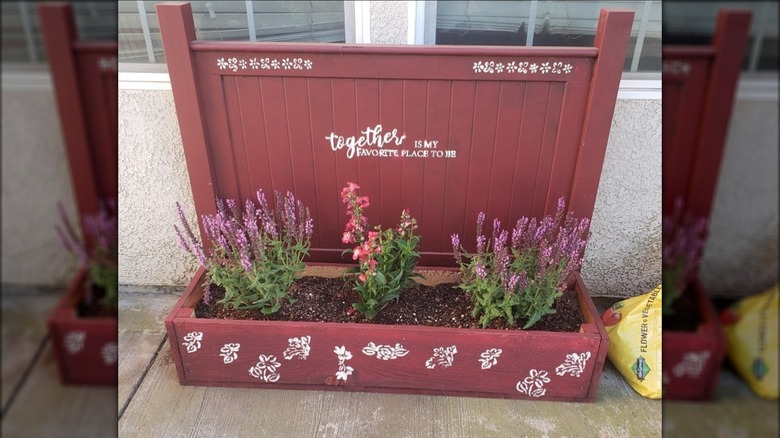 headboard planter with flowers