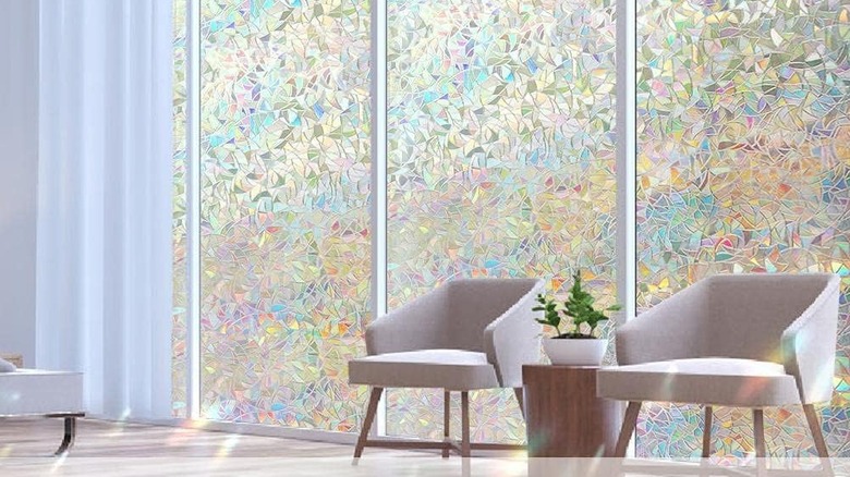 rainbow sliding glass privacy film in modern living room