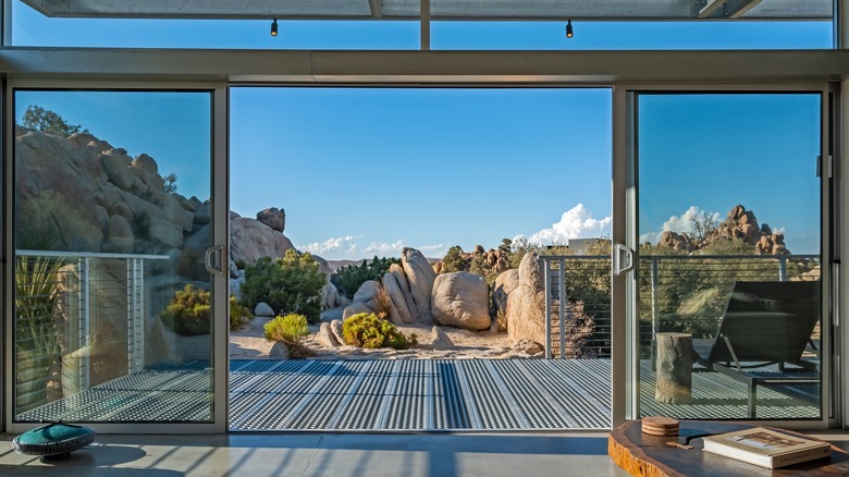 Glass sliding doors patio view