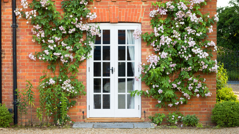 Brick home with exterior French doors