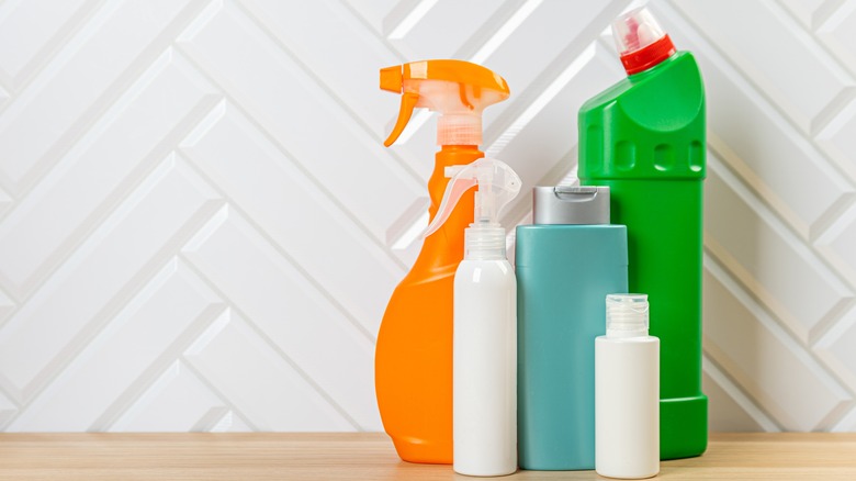 cleaning products on counter