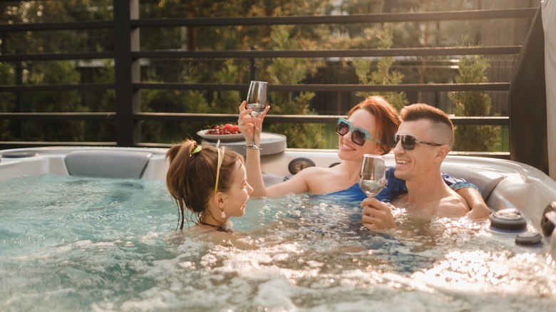 Family in a hot tub