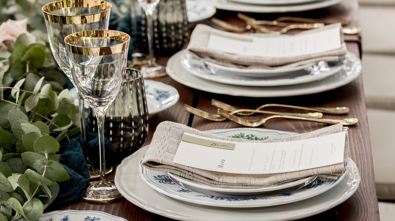 Gold and green table setting