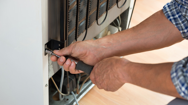 Repair pro fixing broken refrigerator