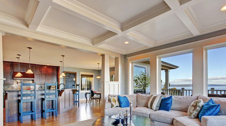 white coffered ceiling in modern luxury home