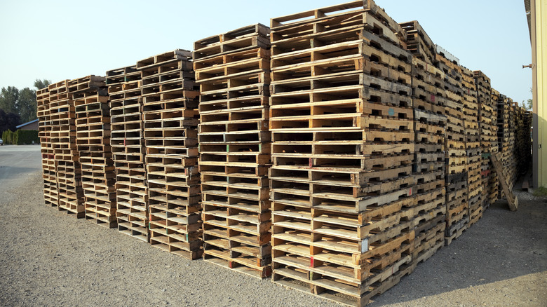 side view of stacked pallets