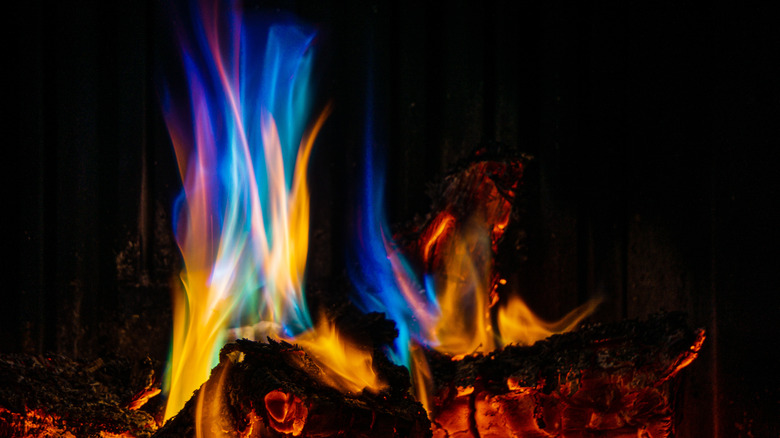 colored flames in a firepit