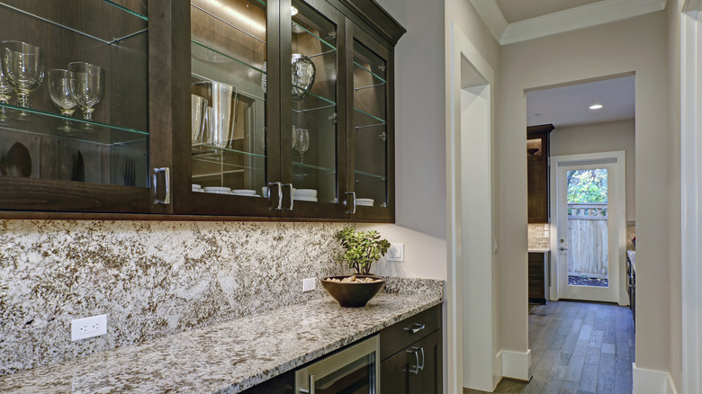 Dark cabinets with glass doors