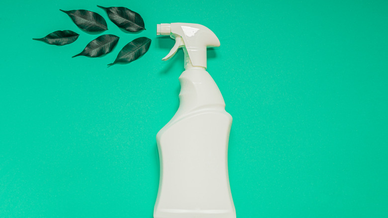 Spray bottle with leaves