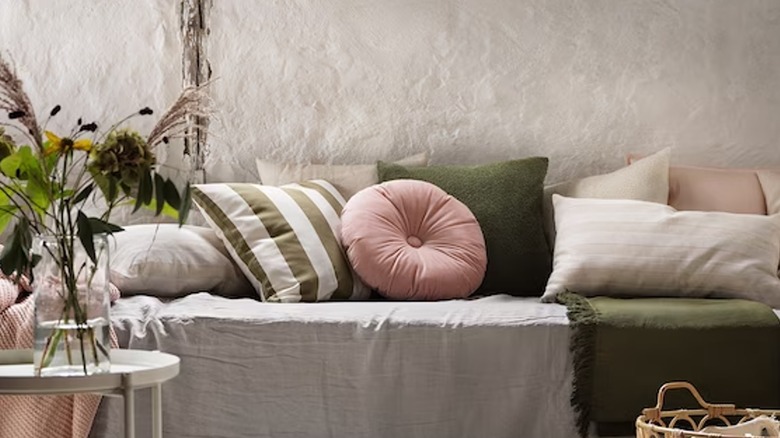 Decorative pillows on sofa