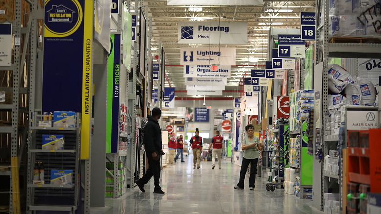 People shopping inside of a Lowe's