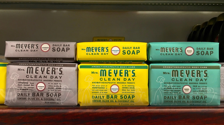 Mrs. Meyers bar soap on display