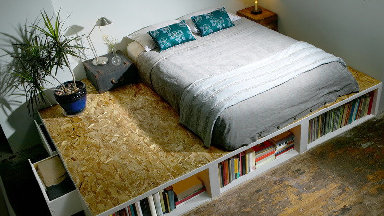 Platform bed with drawers and bookcase 