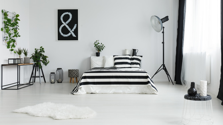 black and white bedroom