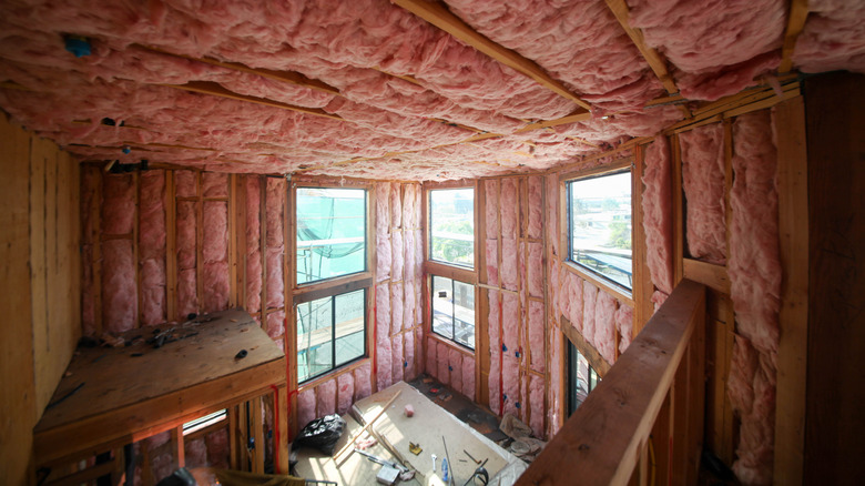 Pink fiberglass insulation