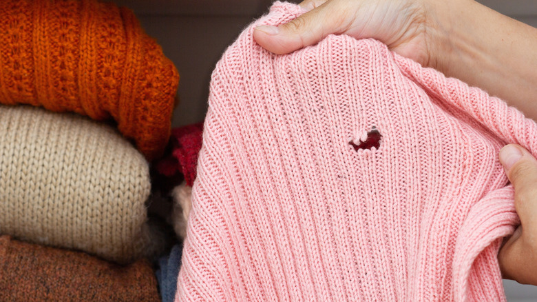 Hole in pink sweater