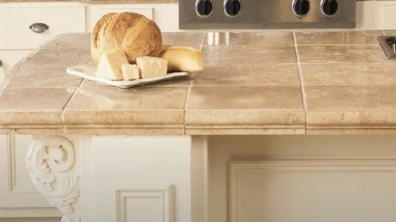 tile countertop with bread loaf