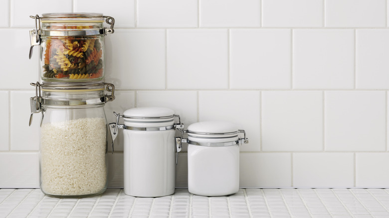 Glass food jars on countertop