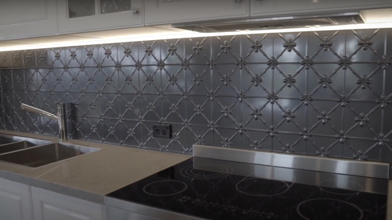 Tin tile kitchen backsplash