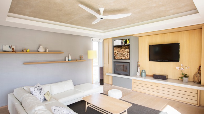 Living room with tray ceiling