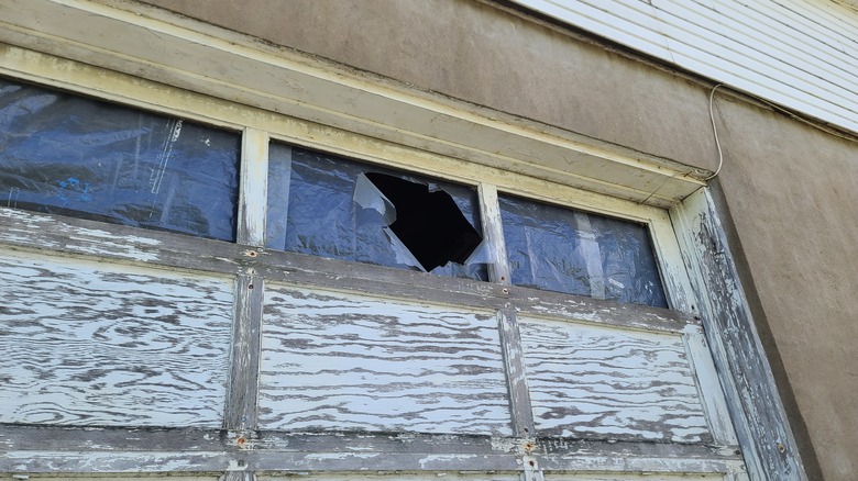 broken wood garage door