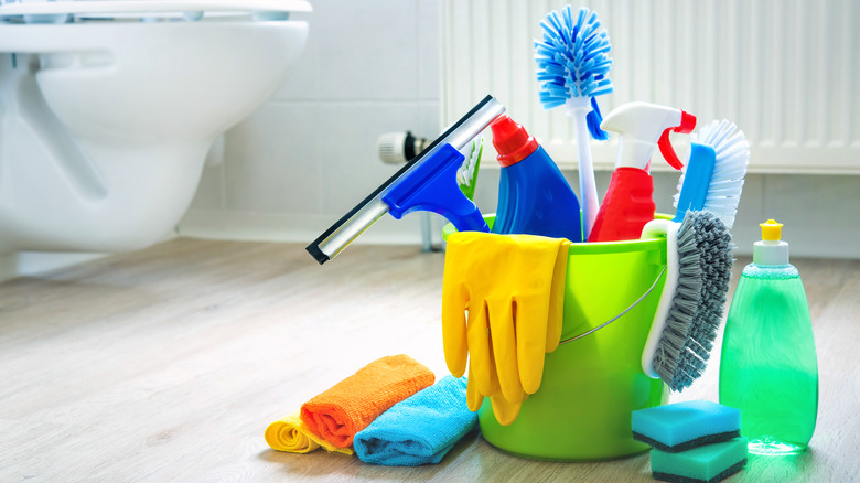 Bucket of cleaning products