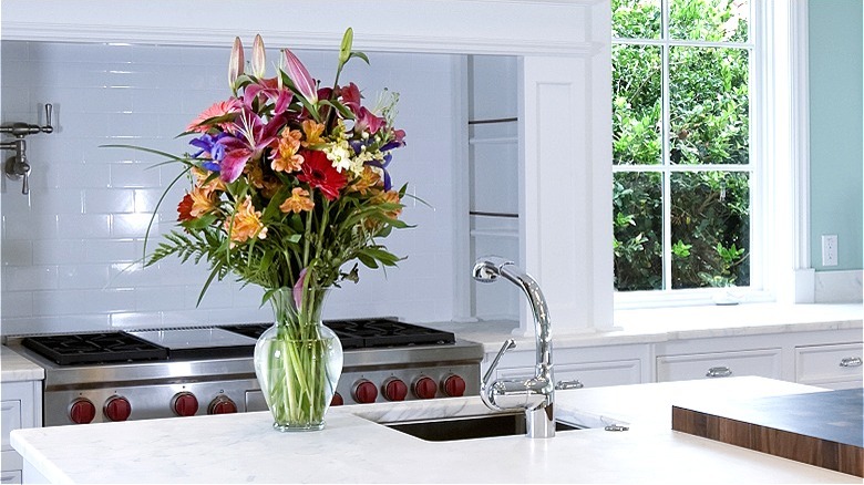 Flowers on kitchen island