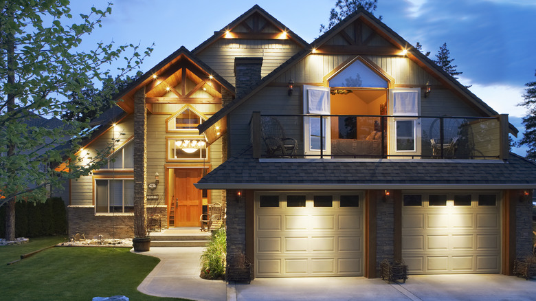 garage with lights turned on