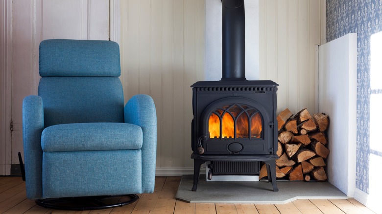 recliner next to wood stove