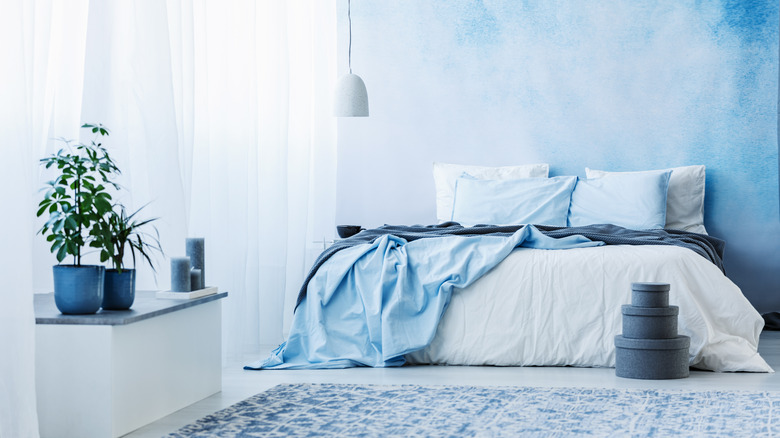 blue and white bedroom