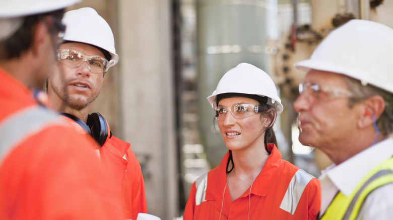 construction workers discussing