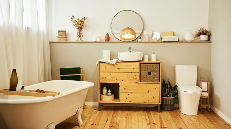 Bathroom with wooden floors