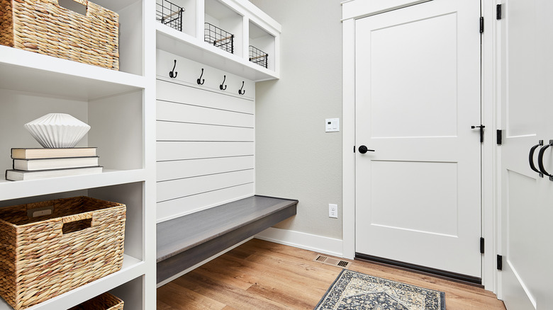 Mudroom with wooden floors