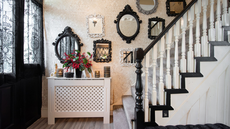 Hallway in home with wallpaper