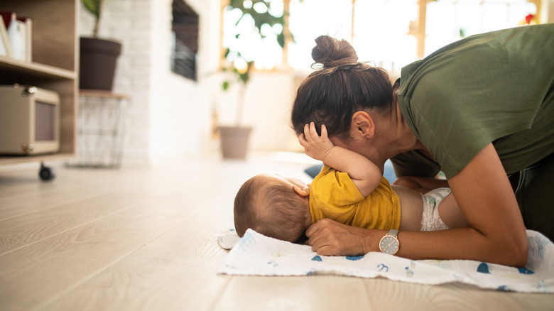 mom and kid laminate floor