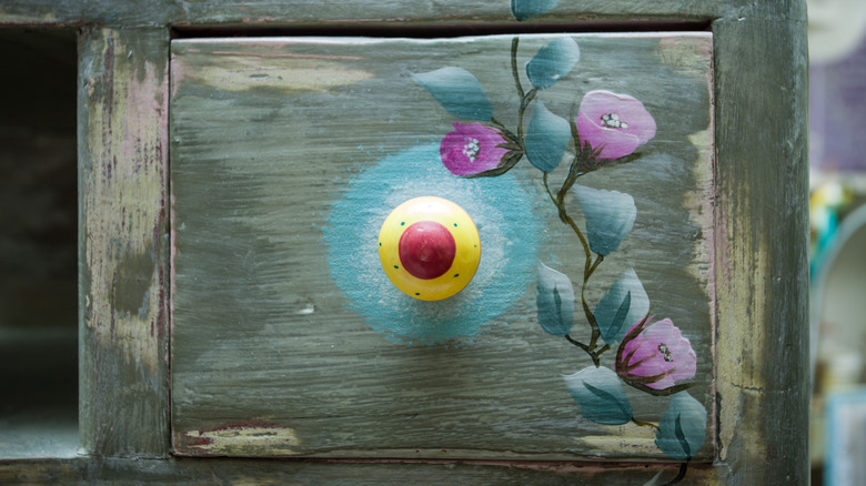 painted dresser drawer with flowers