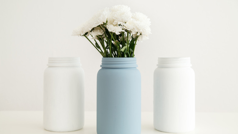 blue and white painted jars