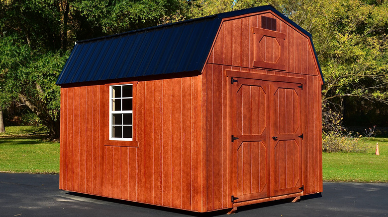 Wooden garden shed with window