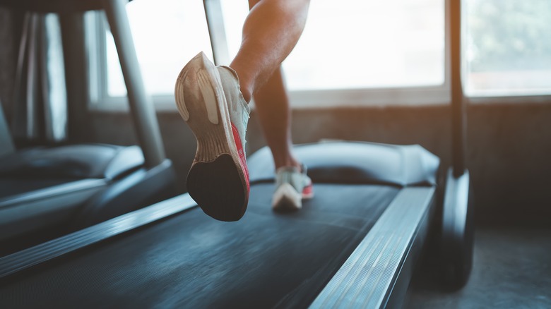 Feet running on treadmill