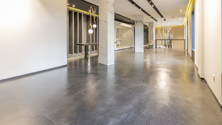 A modern space has a polished concrete floor.