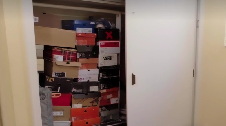 stacks of shoe boxes in closet