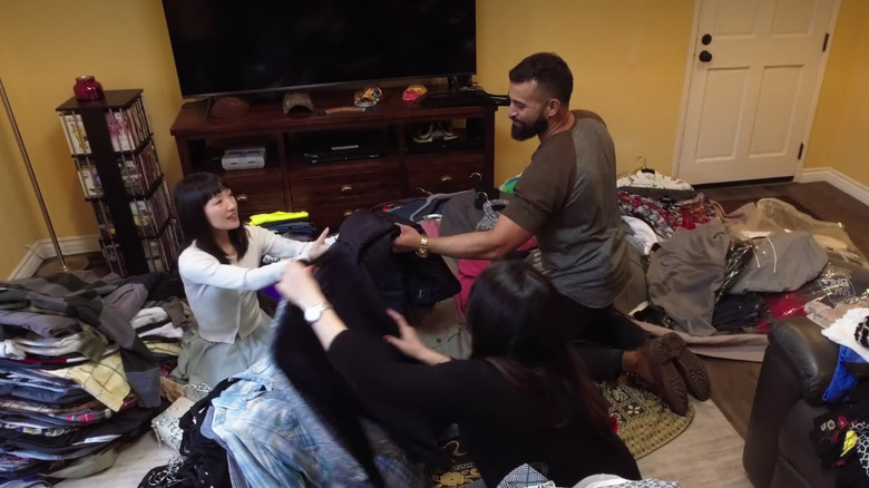 Marie Kondo organizing bedroom clothes