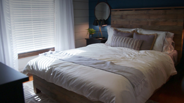 dark bedroom with pillows