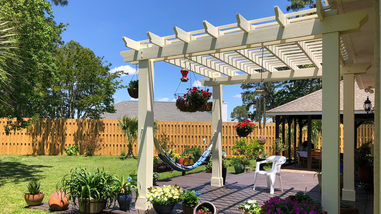 wooden pergola over patio