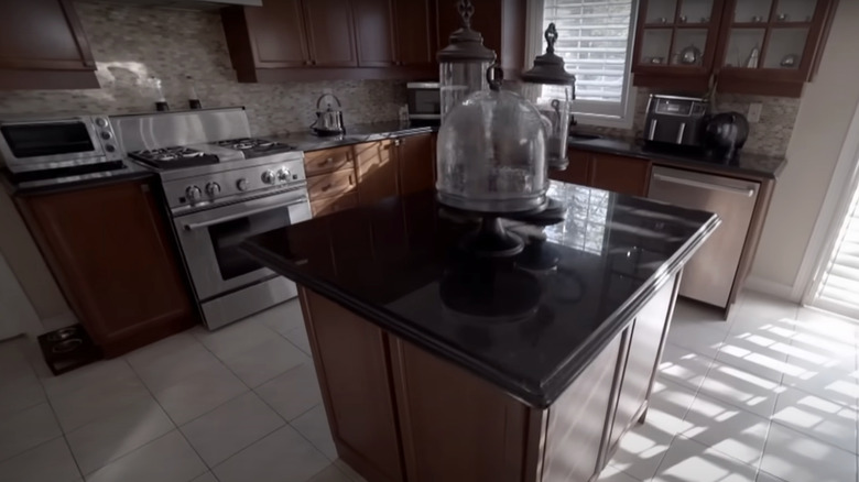 dark kitchen with island