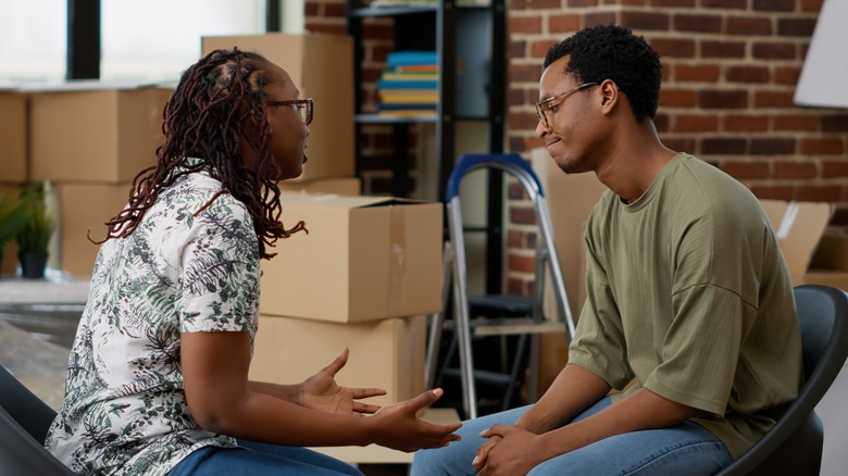 Couple talking about moving