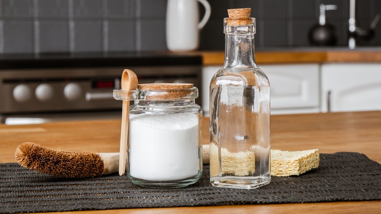 vinegar and baking soda on counter