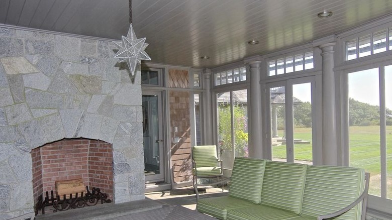 Enclosed patio with fireplace