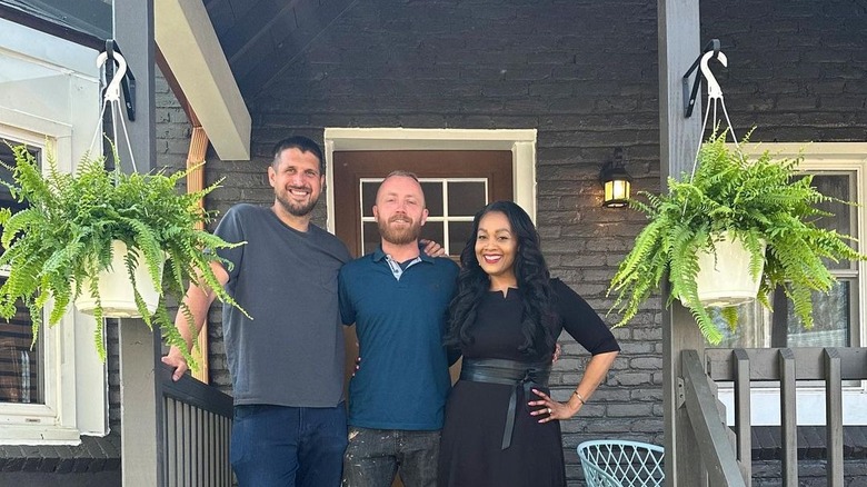 "Bargain Block" cast in front of completed home